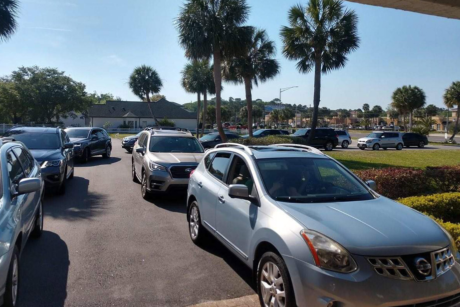 Cars lined up for takeout at theater